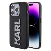 Apple iPhone 15 Pro, Plastový zadný kryt + silikónový rám, 3D trblietky, vzor Karl, logo Karl La