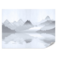 Muralo FOTOTAPETA Pre Obývačku Akvarelové Sivé Hory Jazero 150 x 105 cm