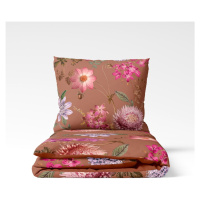 Terakotovohnedé obliečky na jednolôžko z bavlneného saténu Bonami Selection Blossom, 140 x 220 c