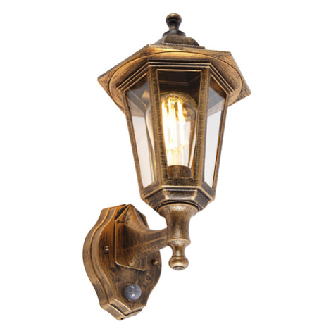 Klasické vonkajšie nástenné svietidlo starožitné zlaté s pohybovým senzorom - New Haven QAZQA