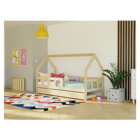 Benlemi Detská posteľ domček FENCE 2v1 z dreva so zábranou a úložným šuplíkom Zvoľte farbu: Past