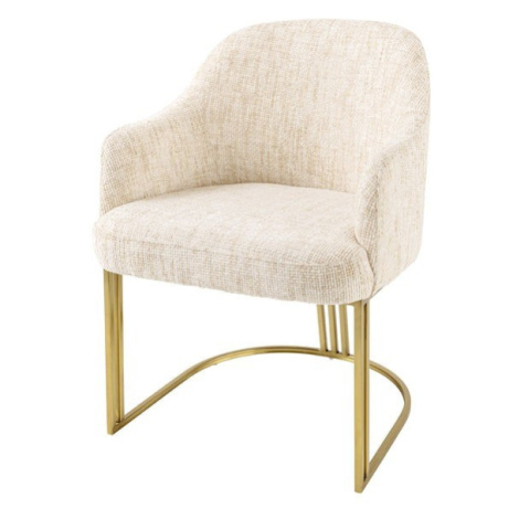 Estila Štýlová art deco ženilková béžová jedálenská stolička Hejdy v oblom tvare s kovovou zlato