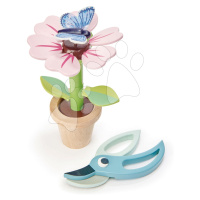 Drevená kvetinka v kvetináči Blossom Flowerpot Tender Leaf Toys rozoberateľná s motýľom a nožnič