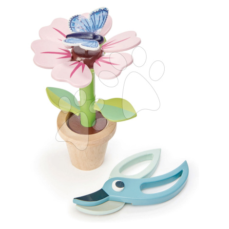 Drevená kvetinka v kvetináči Blossom Flowerpot Tender Leaf Toys rozoberateľná s motýľom a nožnič