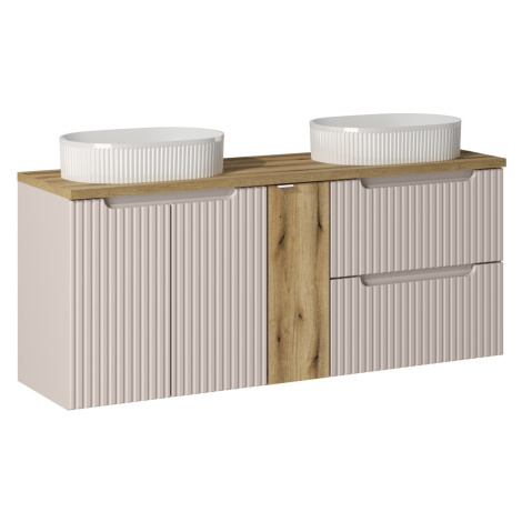 Závěsná skříňka Nova Cashmere Beyond 5 s deskou a umyvadly 140 cm kašmír/dub coast evoke Comad