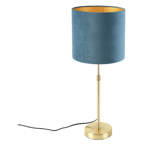Stolová lampa zlatá / mosadz s velúrovým odtieňom modrá 25 cm - Parte QAZQA