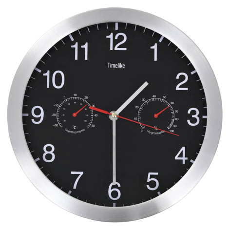 vidaXL Nástenné hodiny Quartz s vlhkometrom a teplomerom čierne 30cm
