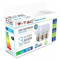 Žiarovka LED E27 4,5W, 4500K, 470lm, 3-balenie, G45 VT-2176 (V-TAC)