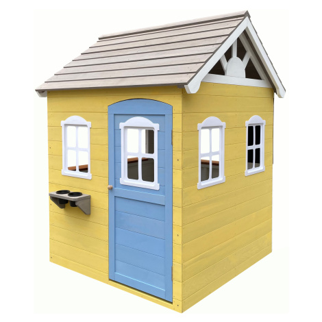 Drevený záhradný domček pre deti, biela/sivá/žltá/modrá, NESKO Tempo Kondela