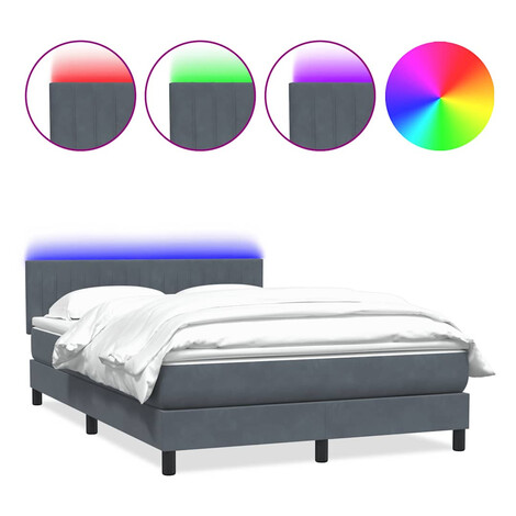 vidaXL Posteľný rám boxspring s matracom a LED tmavosivý 160x210 cm zamat