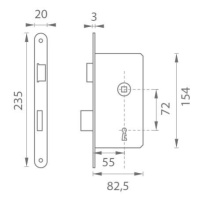 VR - Zámok na dvere 72 BB - 035/186 BRM - bronz matný BB otvor pre kľúč 72 mm