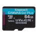 Kingston MicroSDXC karta 64GB Canvas Go! Plus, R: 170/W: 70MB/s, Class 10, UHS-I, U3, V30, A2 + 