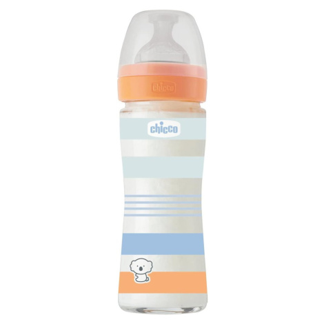 Chicco fľaša dojčenská sklo Well being silikón chlapec oranžová 240 ml