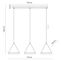 Závesné svietidlo Cono, trojsvetelné, lineárne, dĺžka 75 cm, biele