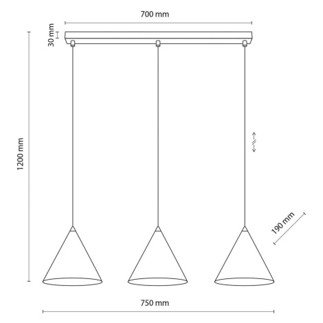 Závesné svietidlo Cono, trojsvetelné, lineárne, dĺžka 75 cm, biele