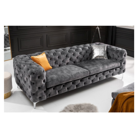 Estila Chesterfield luxusná sedačka Modern Barock v tmavosivej farbe so zamatovým poťahom 240cm