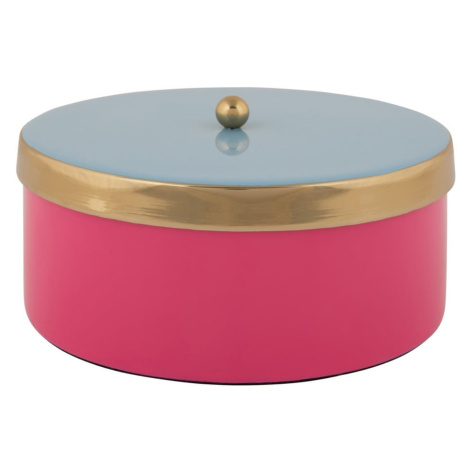Ružový dekoratívny kovový úložný box ø 16x6 cm Double Funky – PT LIVING