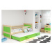 Expedo Detská posteľ FIONA P2 + matrac + rošt ZADARMO, 80x190 cm, borovica/zelená