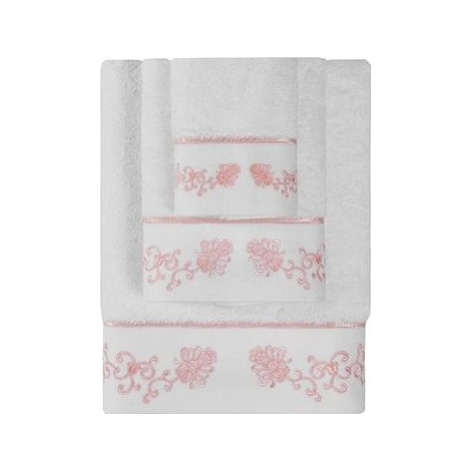 Soft Cotton Osuška Diara 85 × 150 cm, biela – ružová výšivka