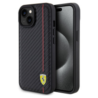 Ferrari PU Carbon Vertical Red Line Kožený Kryt pre iPhone 15, Čierny