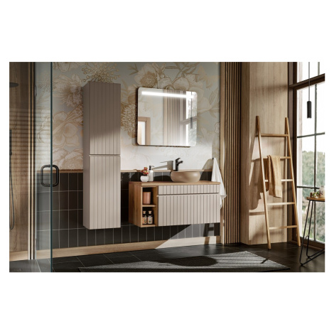 Kúpeľňová zostava Iconic s umývadlami, skrinkami a zrkadlom 100 cm kašmírová/dub coast evoke Comad
