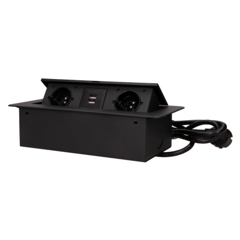 Nábytková zásuvka výklopná 2x230V + 2xUSB 2mm oblá čierna - 3m kábel (ORNO)