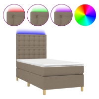 vidaXL Posteľ boxsping s matracom a LED sivohnedá 90x200 cm látka