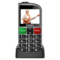 EVOLVEO EasyPhone FM, mobilný telefón pre dôchodcov s nabíjacím stojančekom (strieborná farba)