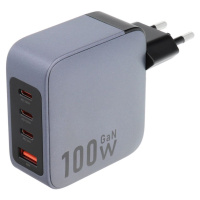 Forcell F-Energy GaN VT-46, 100W 5A, 3xUSB-C, USB-A, PD, Quick Charge 4.0, sivo-čierna