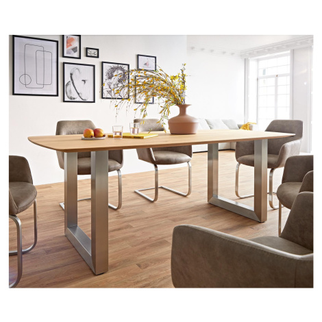 DELIFE Jedálenský stôl Edge oválny 200x100x2,5-3 cm dub prírodný nerezová oceľ široký švajčiarsk