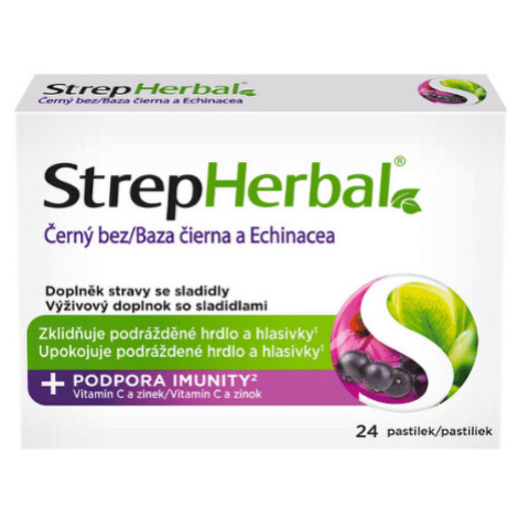 STREPHERBAL Baza čierna a echinacea pastilky s vitamínom C a zinkom 24 kusov