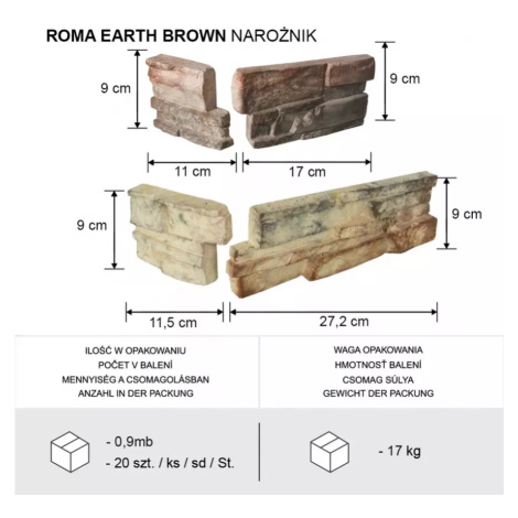 Betónový obkladový kameň Roma Earth Brown Rohový MERKURY MARKET
