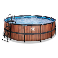 Bazén s filtráciou Wood pool Exit Toys kruhový oceľová konštrukcia 427*122 cm hnedý od 6 rokov