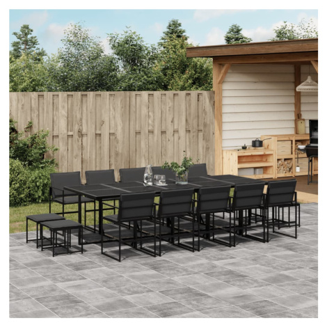vidaXL 15-dielna záhradná jedálenská súprava a vankúše čierna textilén