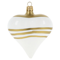 Súprava 3 sklenených vianočných ozdôb v tvare srdca v bielo-zlatej farbe Ego Dekor