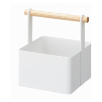 Biely multifunkčný box s detailom z bukového dreva YAMAZAKI Tosca Tool Box, dĺžka 16 cm