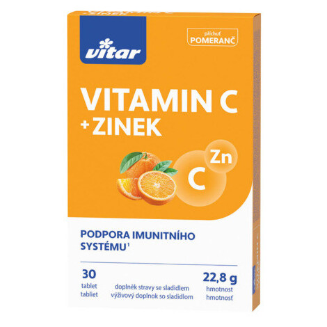 VITAR Vitamín C + zinok s príchuťou pomaranča 30 tabliet Vitar Veteriane