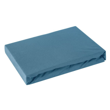 Modrá bavlnená jersey posteľná plachta 220x200+30 cm Eurofirany