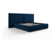 Tmavomodrá čalúnená dvojlôžková posteľ s úložným priestorom a roštom 160x200 cm Gina – Milo Casa