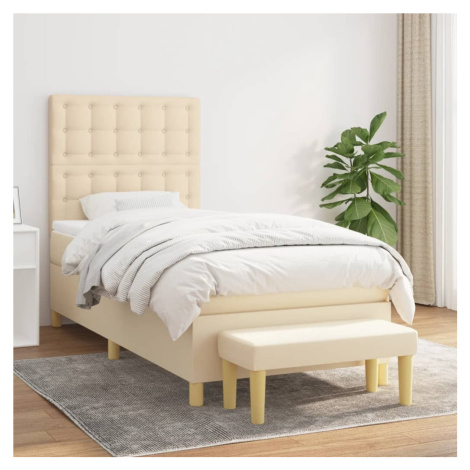 vidaXL Posteľný rám boxspring s matracom krémový 90x190 cm látka