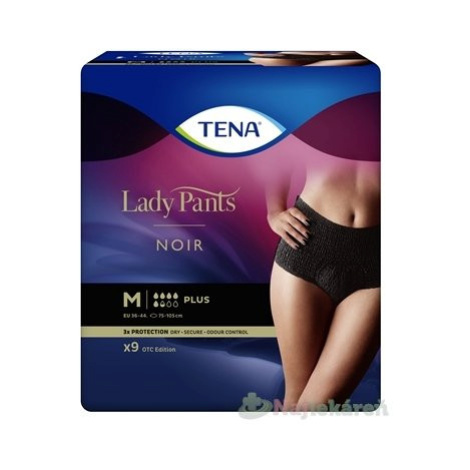 TENA Lady Pants Plus Noir M čierne dámske naťahovacie inkontinenčné nohavičky 9ks