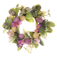 Veľkonočný veniec s kvetmi a vajíčkami sv. fialová​, pr. 28 cm