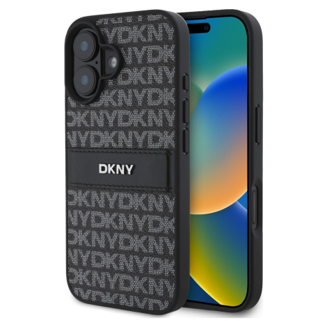 DKNY Leather Repeat Pattern Kryt pre iPhone 16 Plus, Čierny