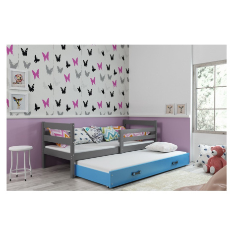 BMS Detská posteľ s prístelkou ERYK 2 FARBA: Grafit, ROZMER: 80 x 190 cm, DOPLNKOVÁ FARBA: Modrá