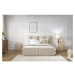 Béžová čalúnená dvojlôžková posteľ s úložným priestorom s roštom 160x200 cm Clothilde – Bobochic