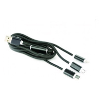 Kabel CABLEXPERT USB A Male/Micro B + Type-C + Lightning, 1m, opletený, čierny, blister