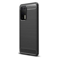 Huawei P40, silikónové puzdro, stredne odolné proti nárazu, kartáčované, vzor Carbon, čierne