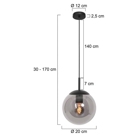 Závesné svietidlo Bollique, čierne, Ø 20 cm, sklo, 1-lampa, guľa Steinhauer BV