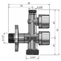 Arco Sapho, Kombinovaný práčkový ventil s odbočkou 1/2'x3/4'x3/8', anticalc, chróm