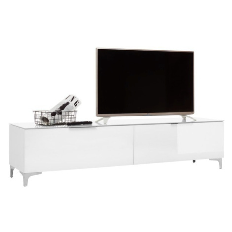 Sconto TV stolík BENTLEY biela matná/biele sklo, hĺbka 45 cm Houseland